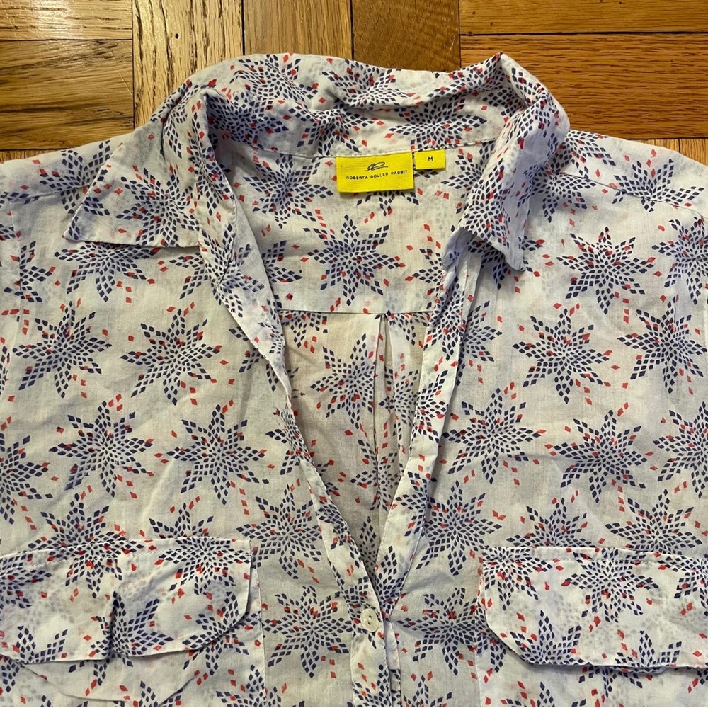 Roller Rabbit Collared Tunic Button Down Top Euc … - image 2